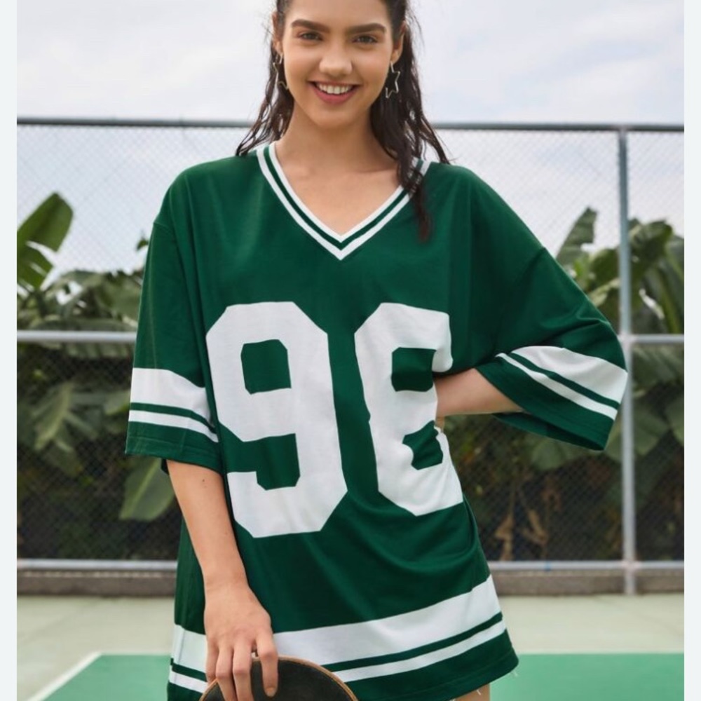Shein Green and White V-Neck Top